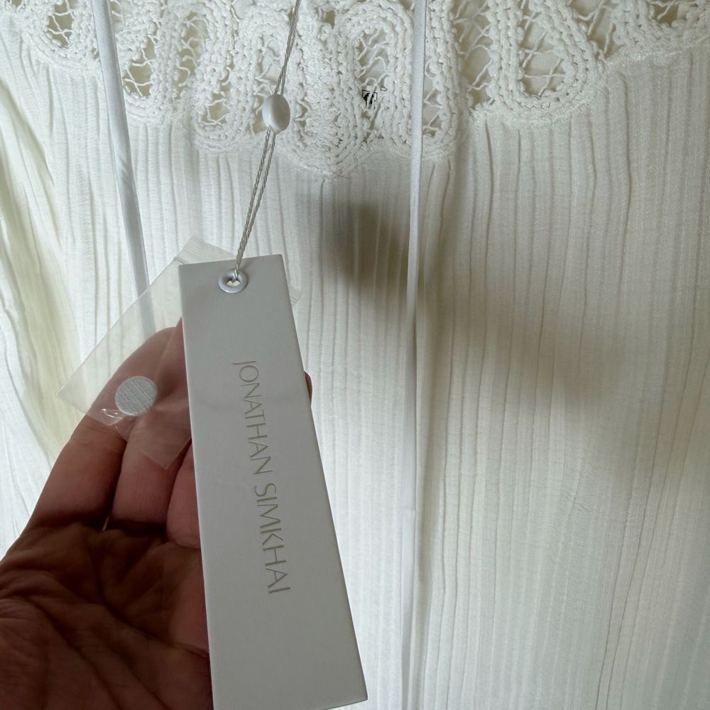 NWT ✨ Jonathan Simkhai Romantic Lace Trim Pleated Blouse Small - Picture 4 of 7